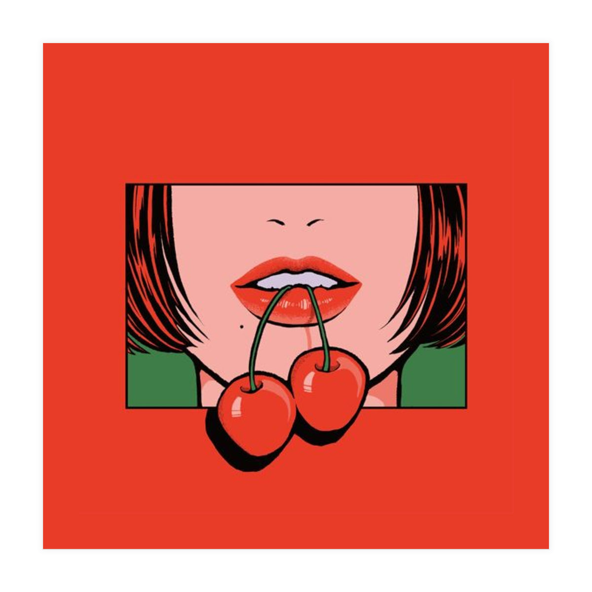 Pop Art Cherry Bold Lips With A Classic Design (Print Only)