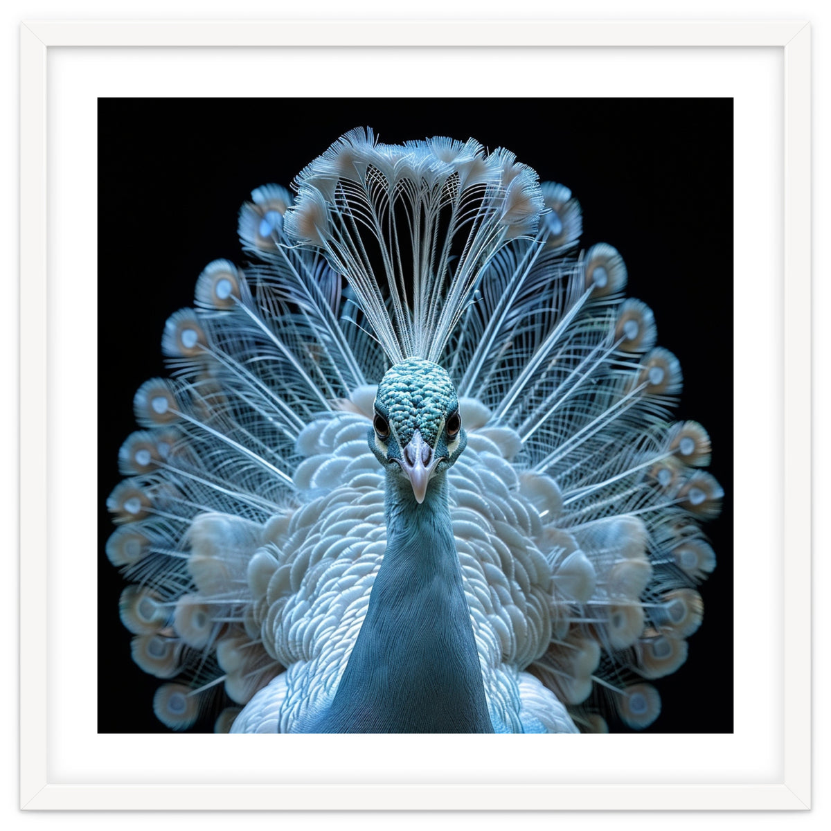 Majestic White Peacock Displaying Its Feathers
