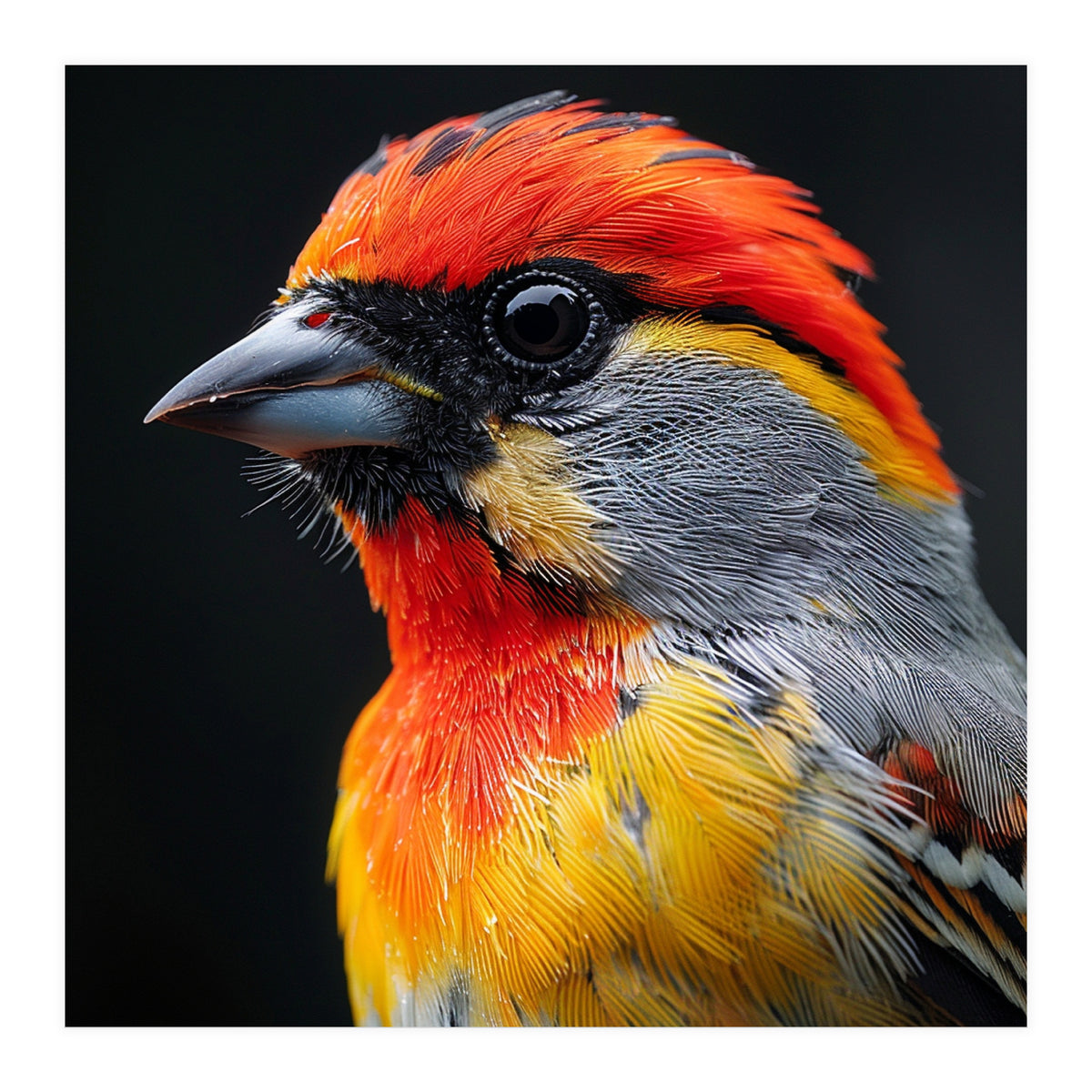 Close Up Of Colorful Bird With Red Orange Yellow Feathers (Print Only)
