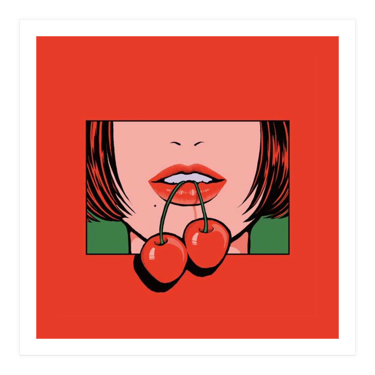 Pop Art Cherry Bold Lips With A Classic Design (Print Only)