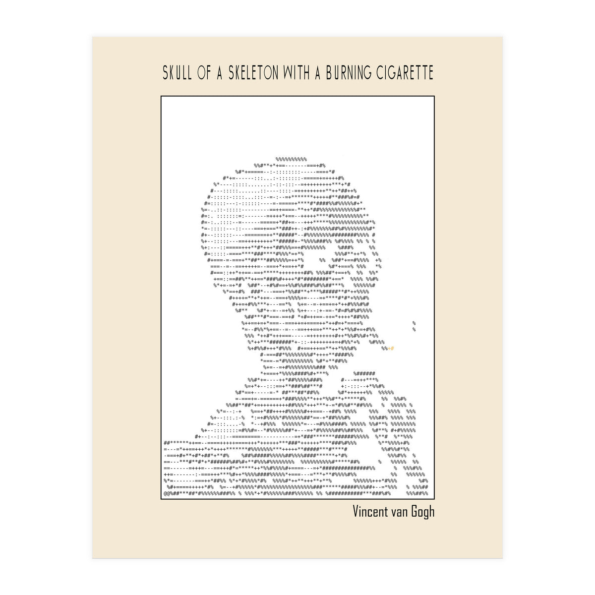 Skull Of A Skeleton With A Burning Cigarette Vincent Van Gogh Ascii Art (Print Only)