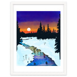 Purple Midnight, Snow River Full Moon Nature Landscape Painting, Winter Travel Adventure Places thumbnail