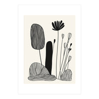 Abstract Black And White Botanical Illustration With Organic Shapes (Print Only)