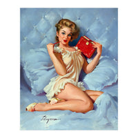 Pinup Sexy Girl Posing With Her Red Book (Print Only)