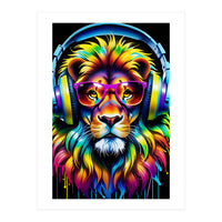 A Lion In Glasses Listens To Music (Print Only)