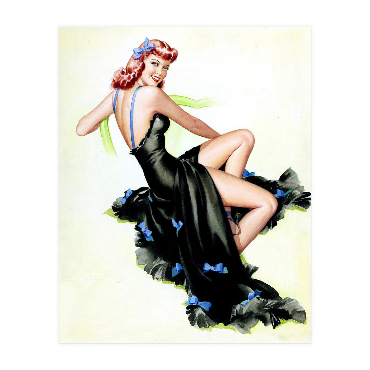 Pinup Girl Posing In Black Dress (Print Only)