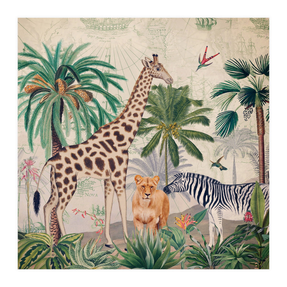 Vintage Fantasy African Animals Safari (Print Only)