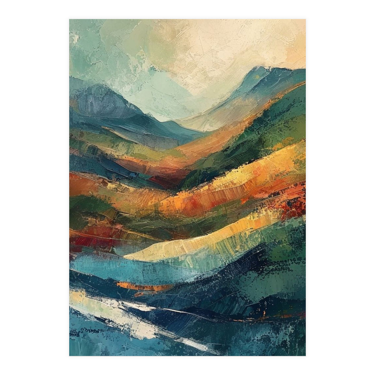 Textured Impasto Mountain Valley Landscape (Print Only)