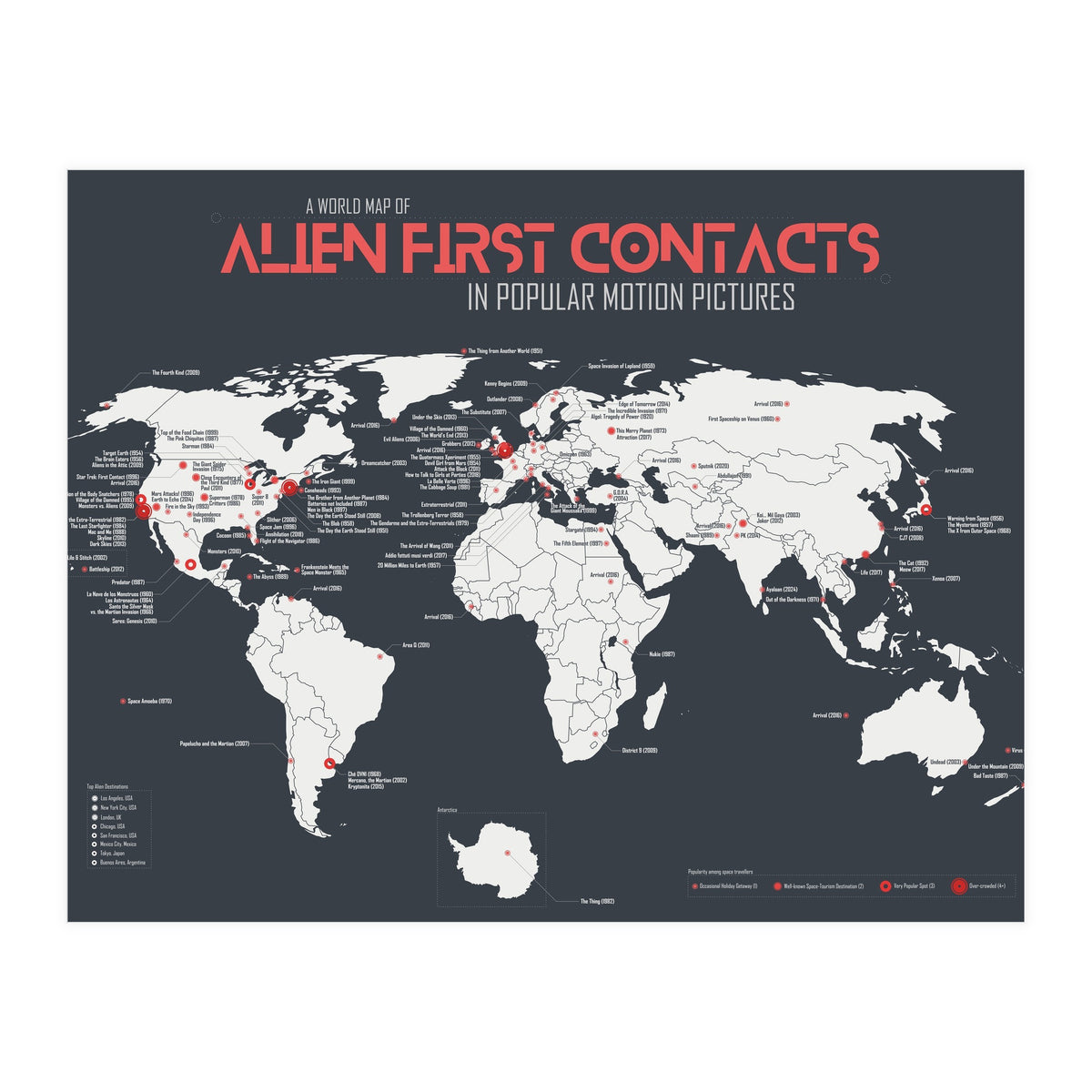 World Map of Alien First Contacts in Movies (Print Only)