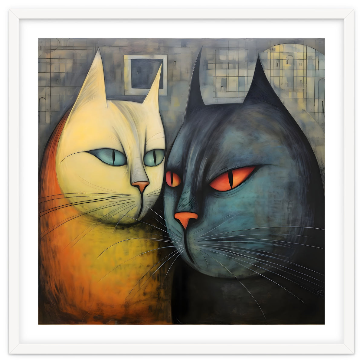 FURRY FRIENDS: GOLDIE AND CHARCOAL, lively duo of animated cats – green eyes, orange eyes. Whiskers charm.