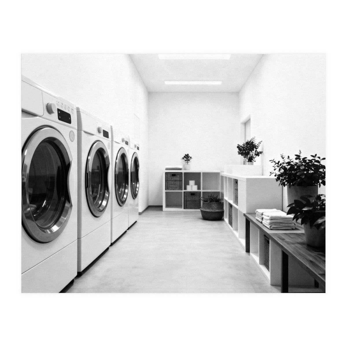 Minimalist Black and White Laundry Room Art, Washing Machine Photography (Print Only)