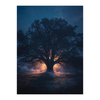 Ancient Mystical Oak Silhouette at Twilight with Ethereal Wisps (Print Only)