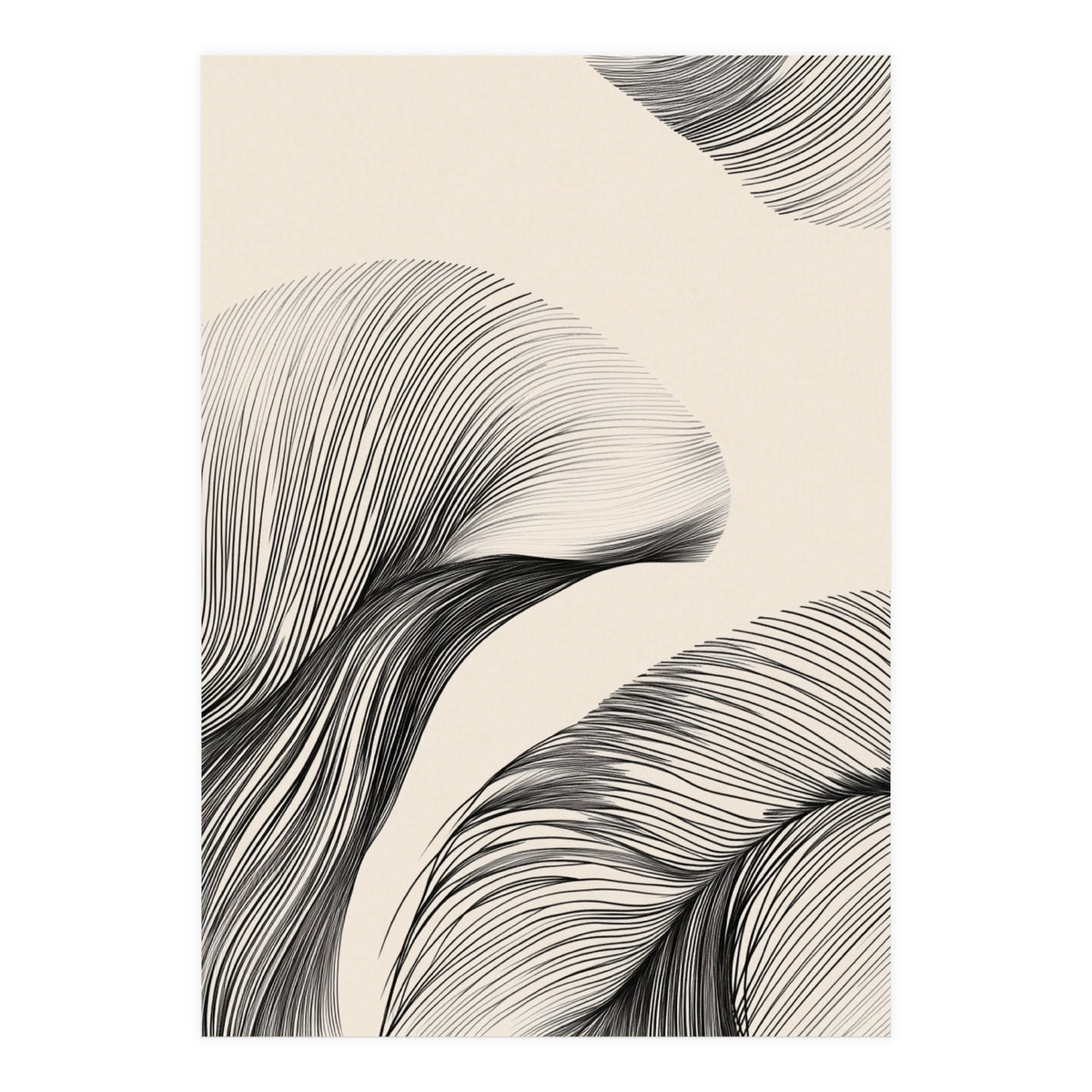 Black And White Flowing Lines Organic Shapes  (Print Only)