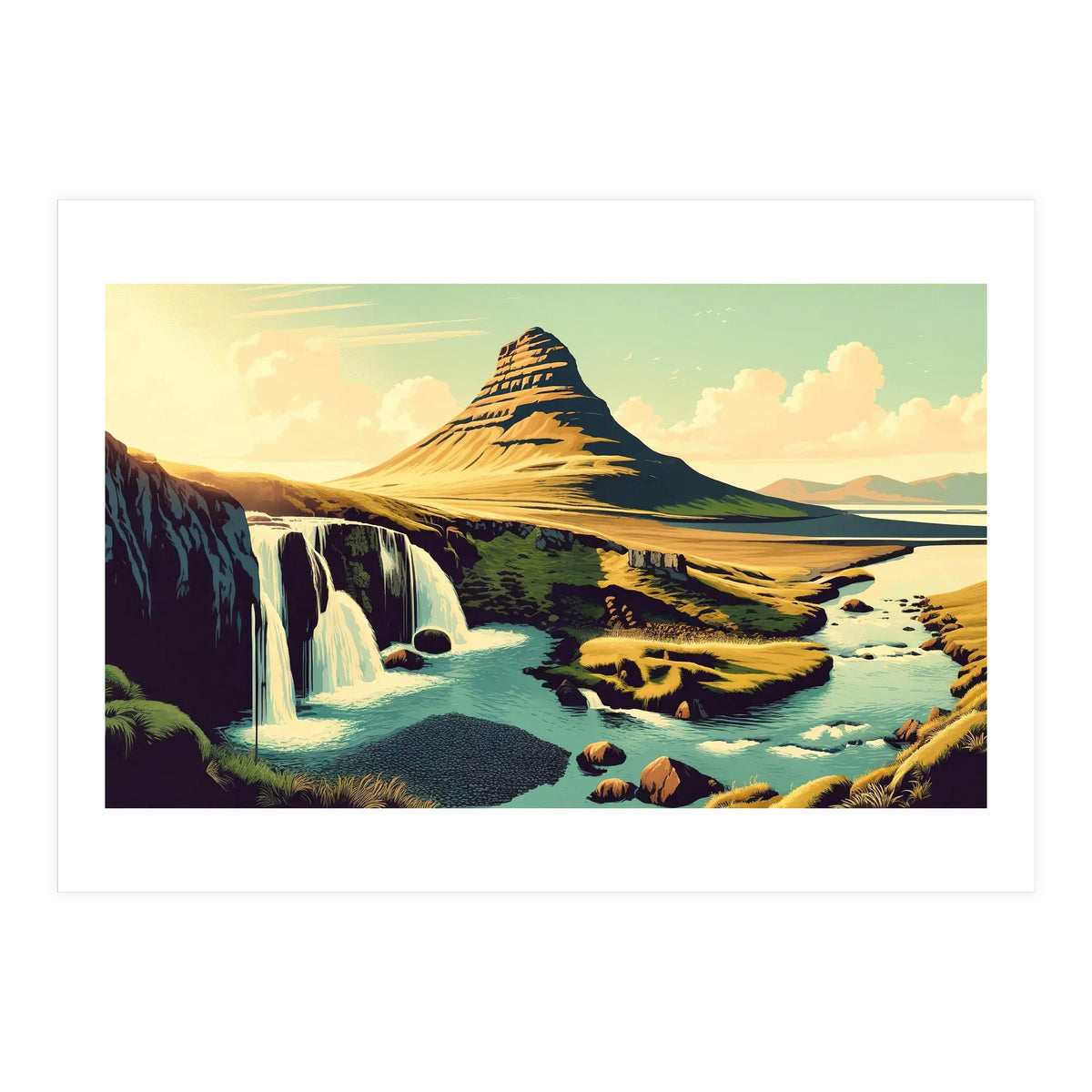 Vintage Iceland, Kirkjufell Mountain Poster (Print Only)