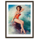 Pinup Girl Posing In Front Of Big Waves On The Beach thumbnail