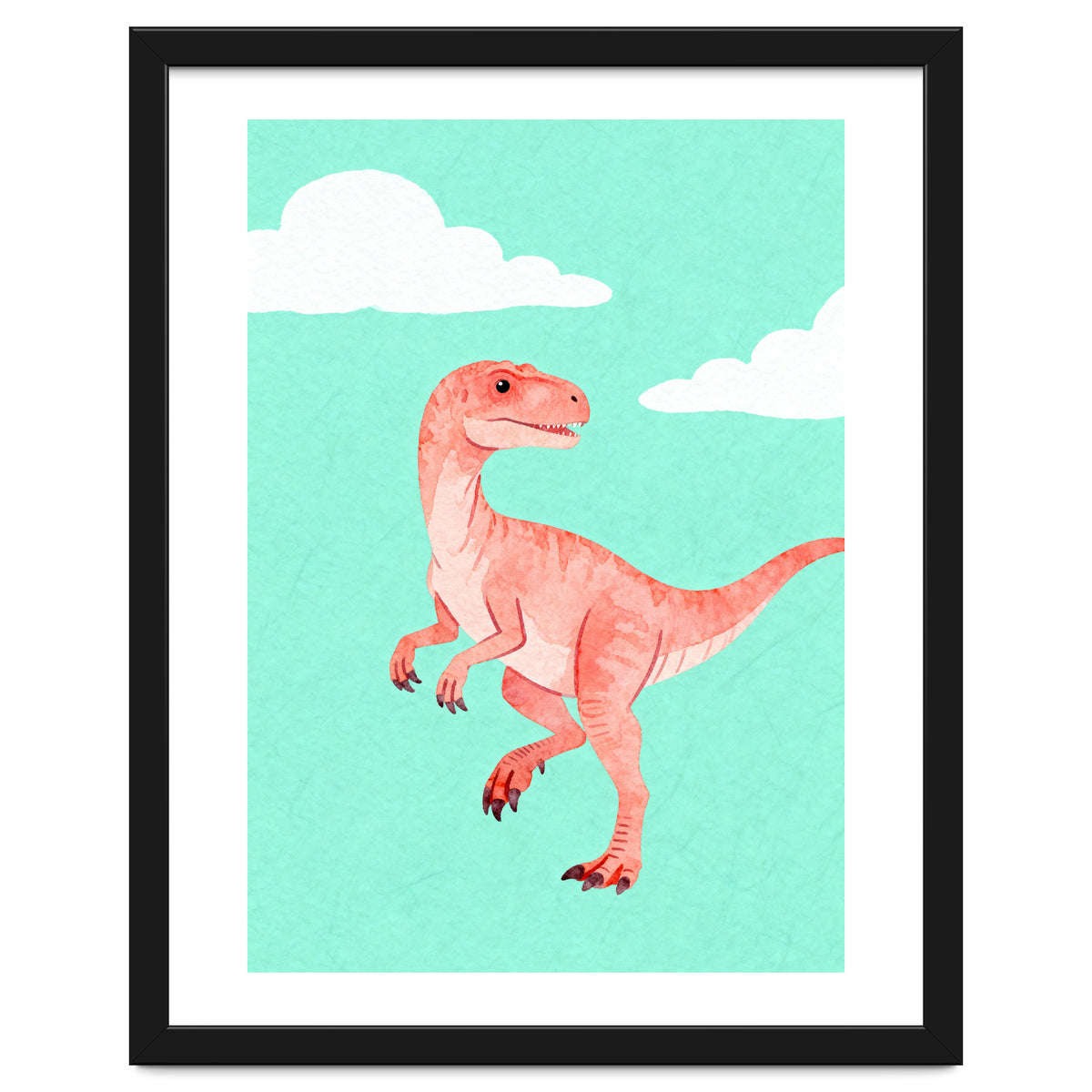 Velociraptor Watercolor Art, Cute Dino Nursery Print, Whimsical Dinosaur Illustration