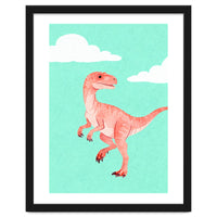 Velociraptor Watercolor Art, Cute Dino Nursery Print, Whimsical Dinosaur Illustration
