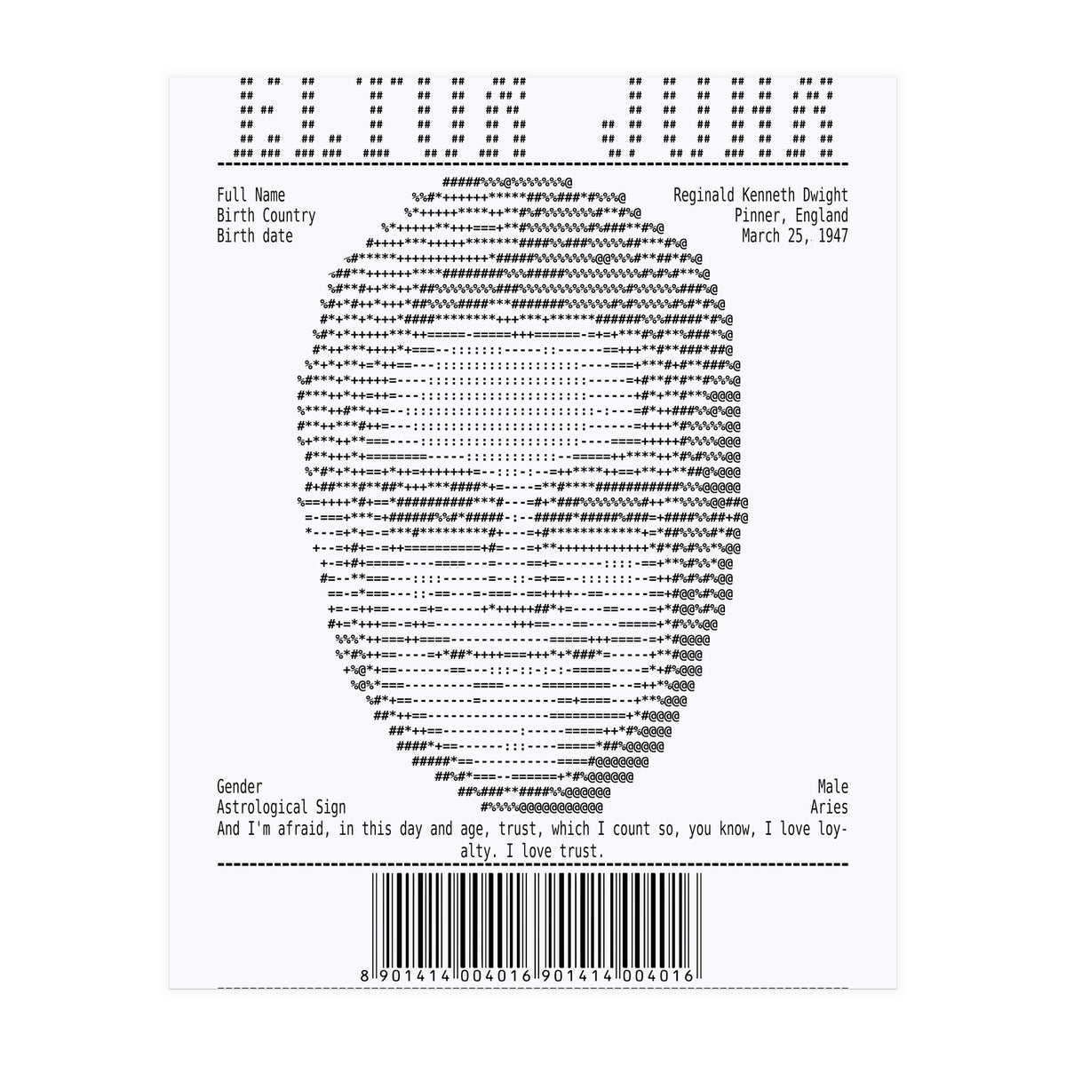 Receipt Art Elton John (Print Only)
