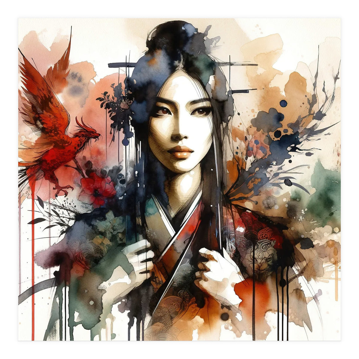 Phoenix Spirit Asian Warrior Portrait (Print Only)