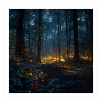 Enchanted Midnight Forest with Glowing Fireflies (Print Only)