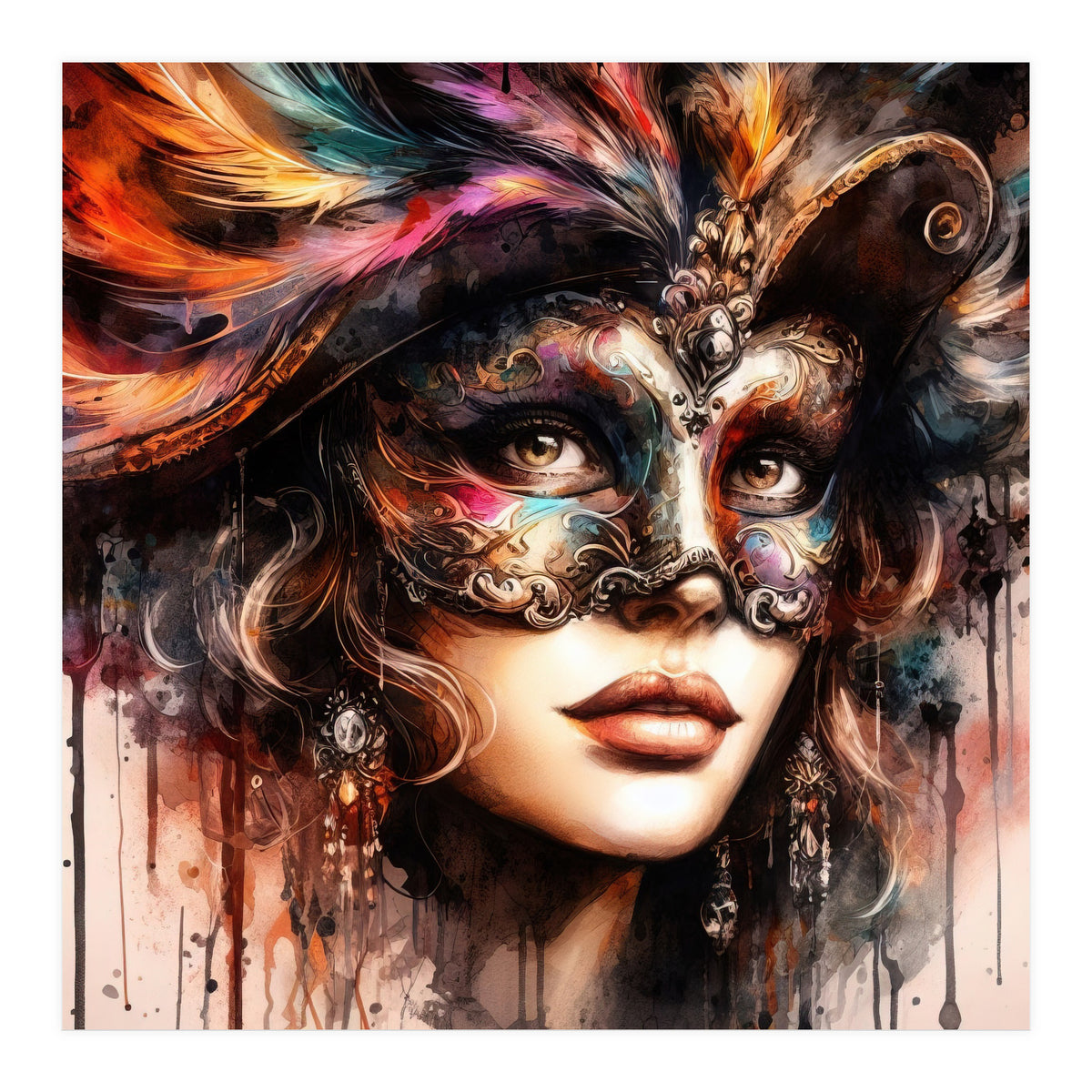 Watercolor Carnival Woman #6 (Print Only)