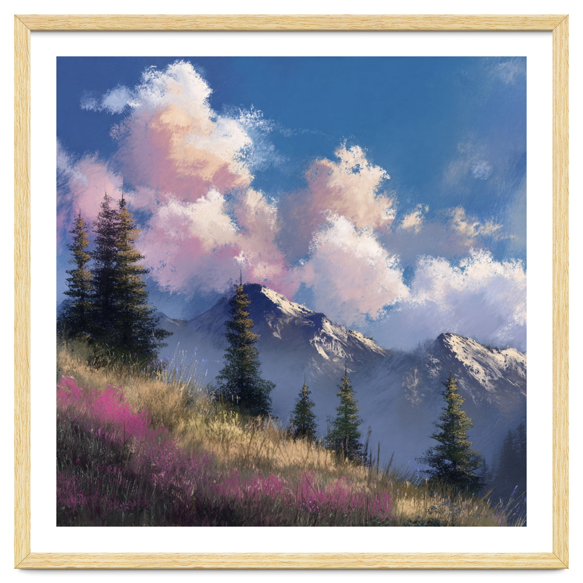 Alpine Summer Meadow with Vibrant Wildflowers and Snow