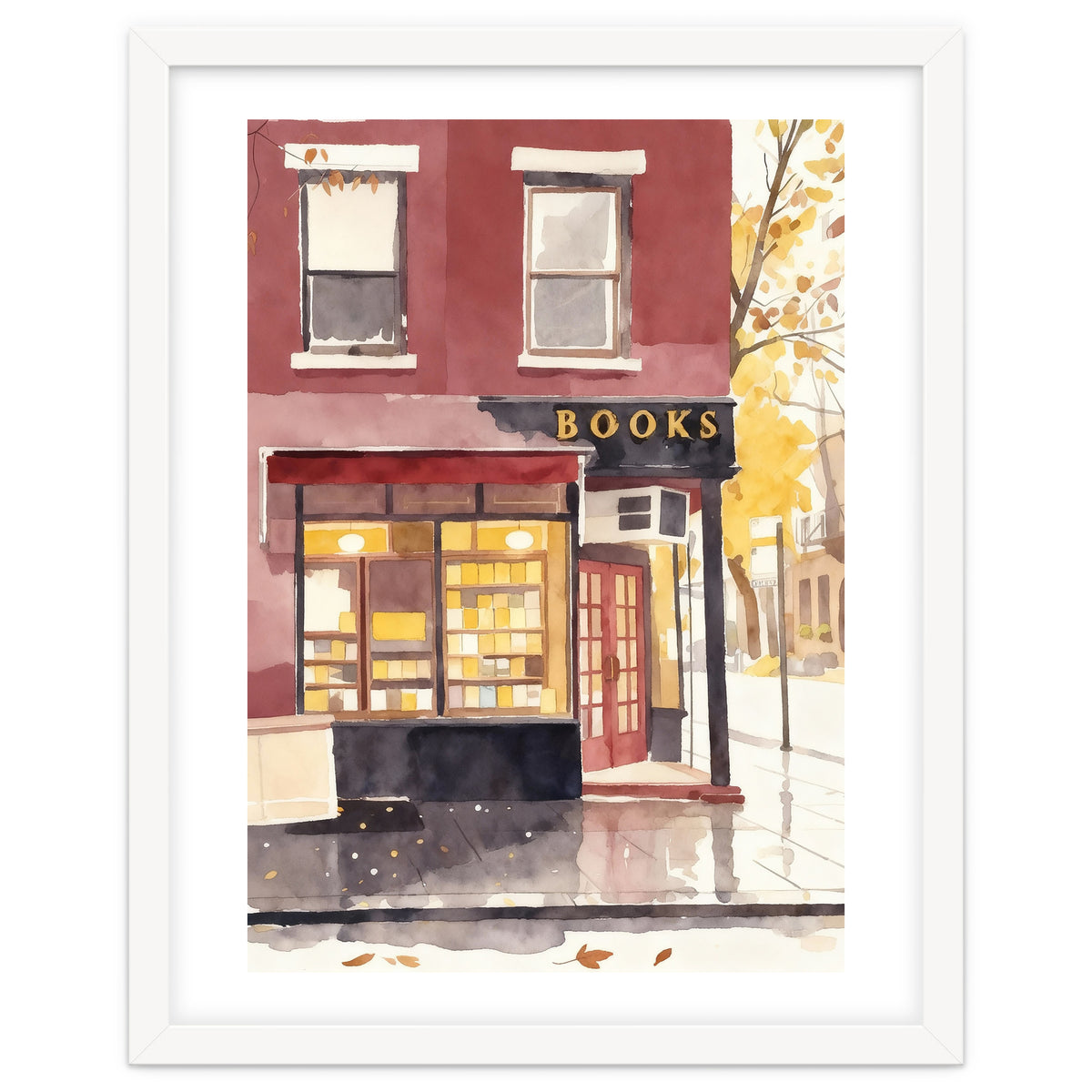 Cozy Bookshop, Autumn Book Shop Street Art, LibraryBook Store