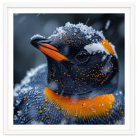 Close Up Penguin In Snow With Water Droplets