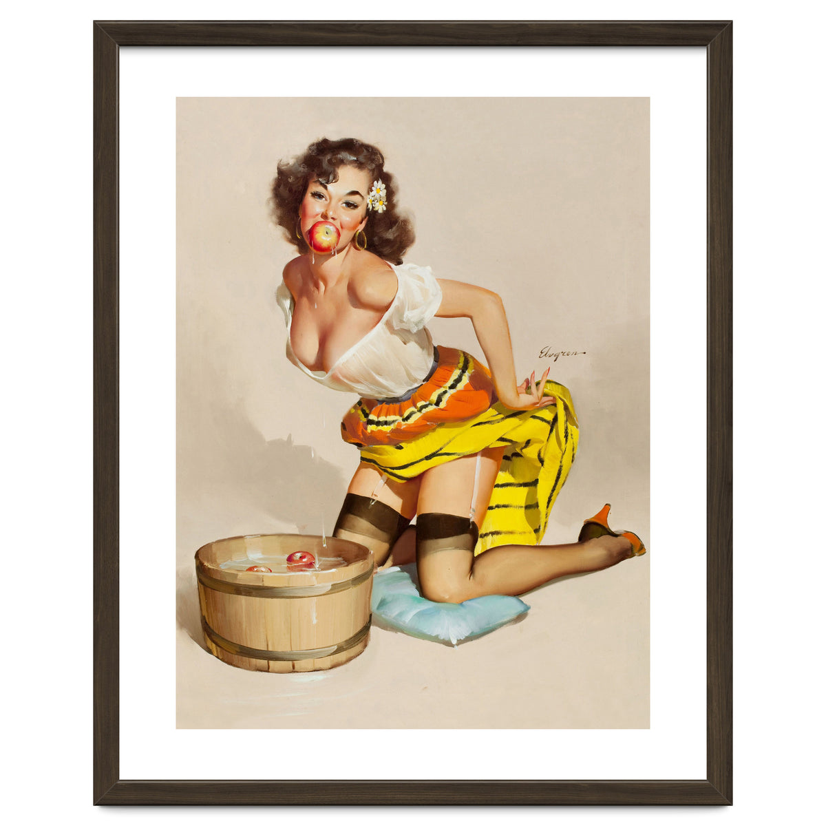 Pinup Girl Bobbing For Apples