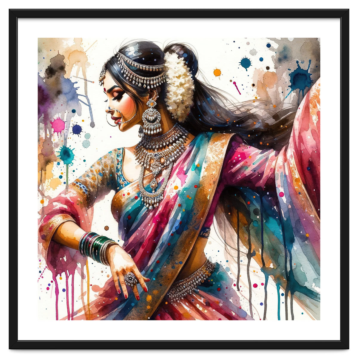 Hindu Woman Dancer With Jewelry And Sari