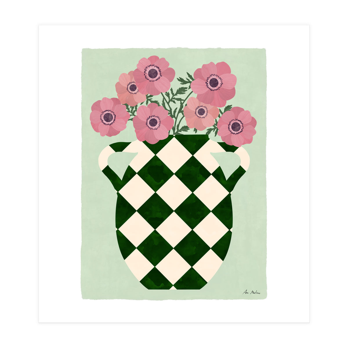 Checkered vase with anemones (Print Only)