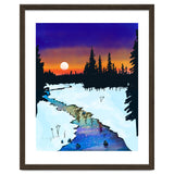 Purple Midnight, Snow River Full Moon Nature Landscape Painting, Winter Travel Adventure Places thumbnail