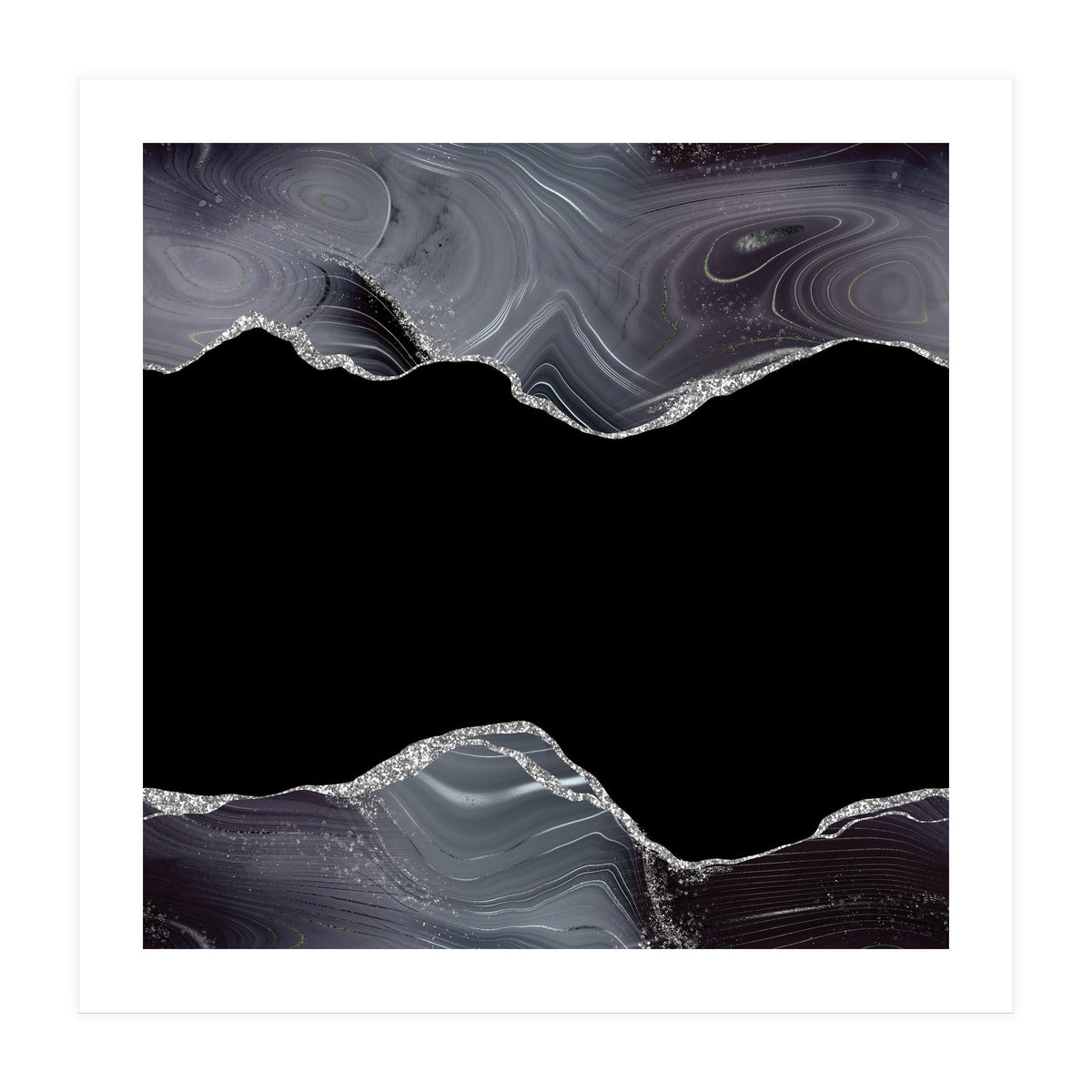 Black & Silver Glitter Agate Texture 04 (Print Only)