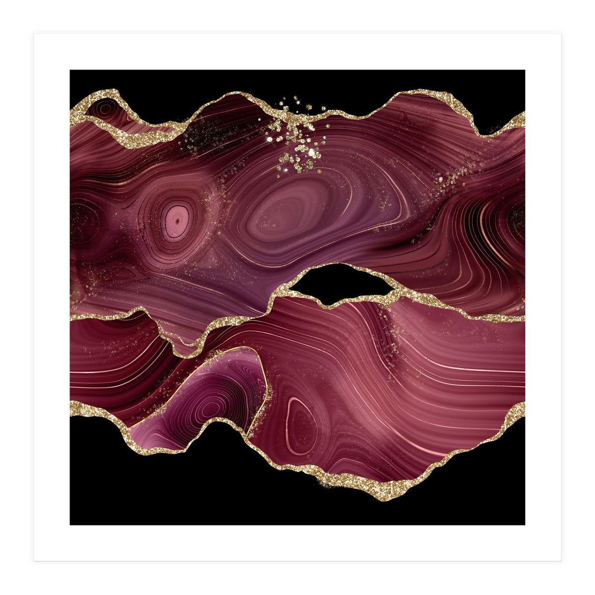 Burgundy & Gold Glitter Agate Texture 03  (Print Only)