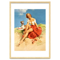 Sexy Pinup Girl On The Beach With Her Dog