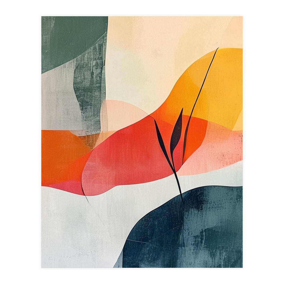Minimalist Botanical Abstract Art with Organic Overlapping Shapes (Print Only)