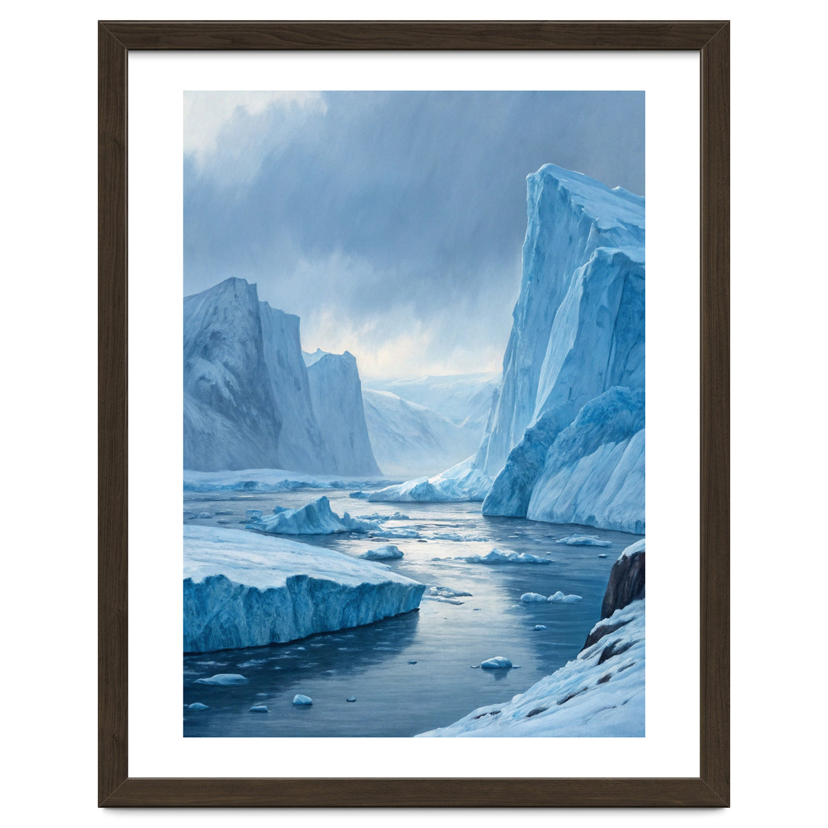Majestic Arctic Icebergs and Glacial Valley
