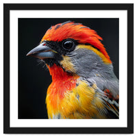 Close Up Of Colorful Bird With Red Orange Yellow Feathers