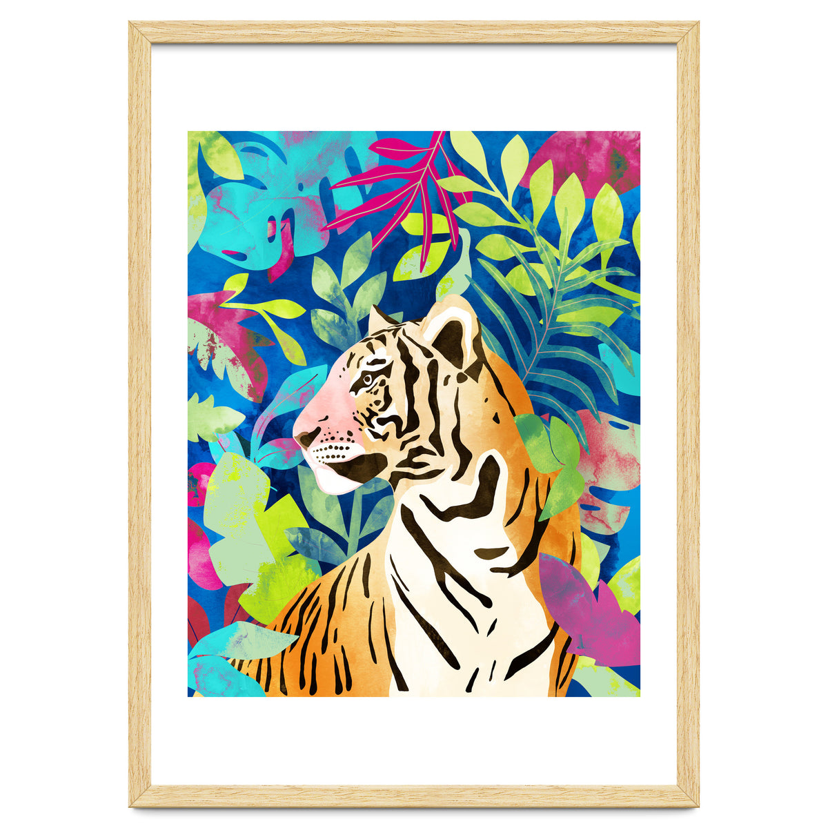 Tropical Tiger, Animal Jungle Watercolor Painting, Nature Travel Wild Botanical
