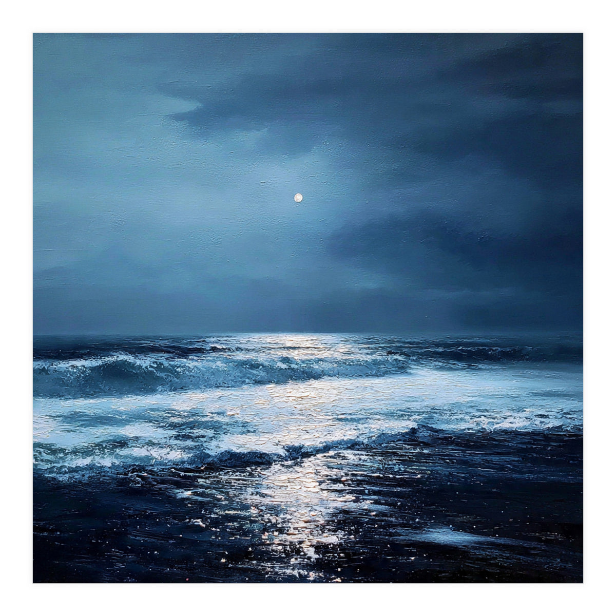 Midnight Seascape with Moonlight Reflecting (Print Only)