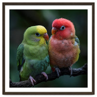Two Lovebirds Sitting Together On A Branch