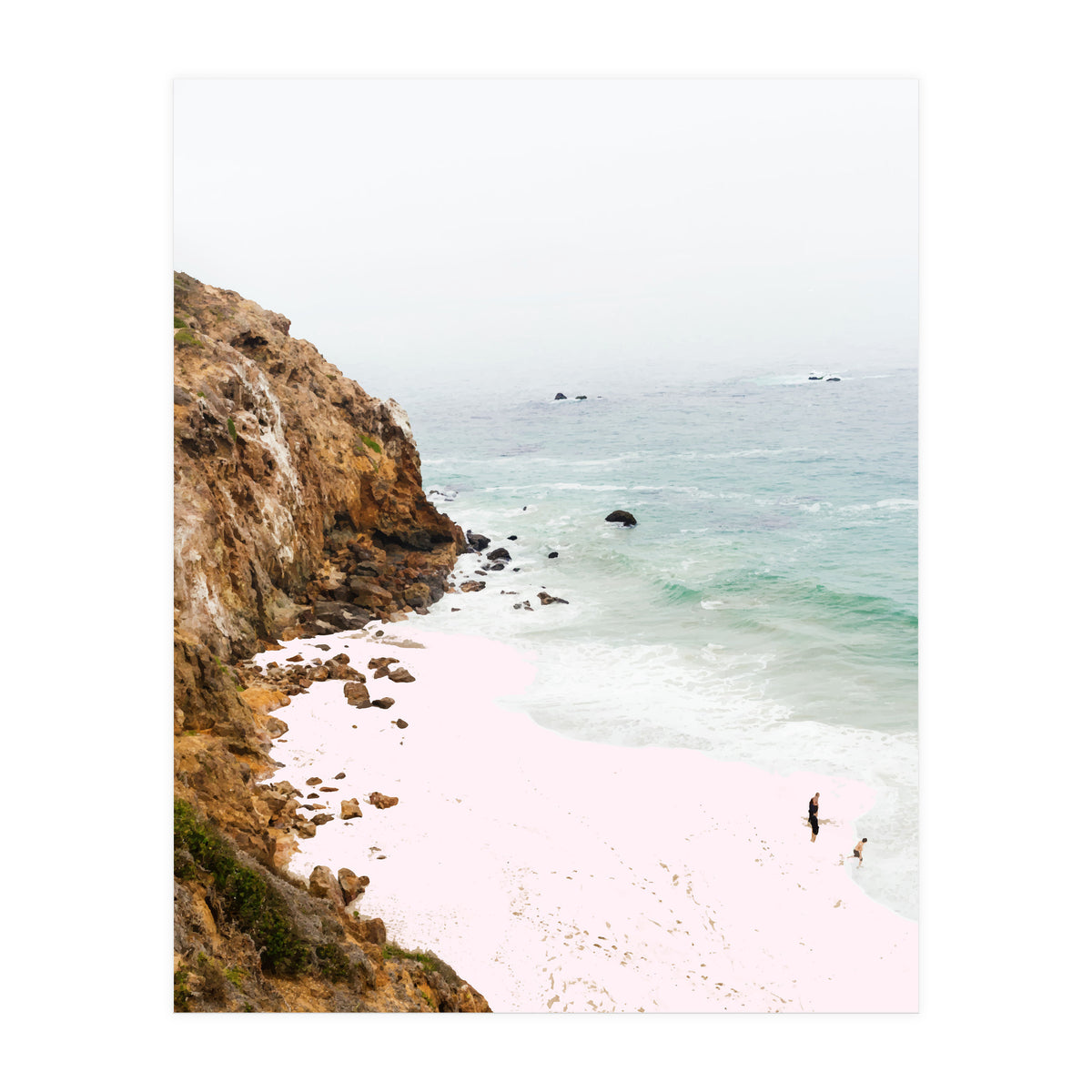 Pink Trails, Beach Tropical Travel Ocean Pastel Digital Art, Photography Sea Scenic Nature Landscape (Print Only)