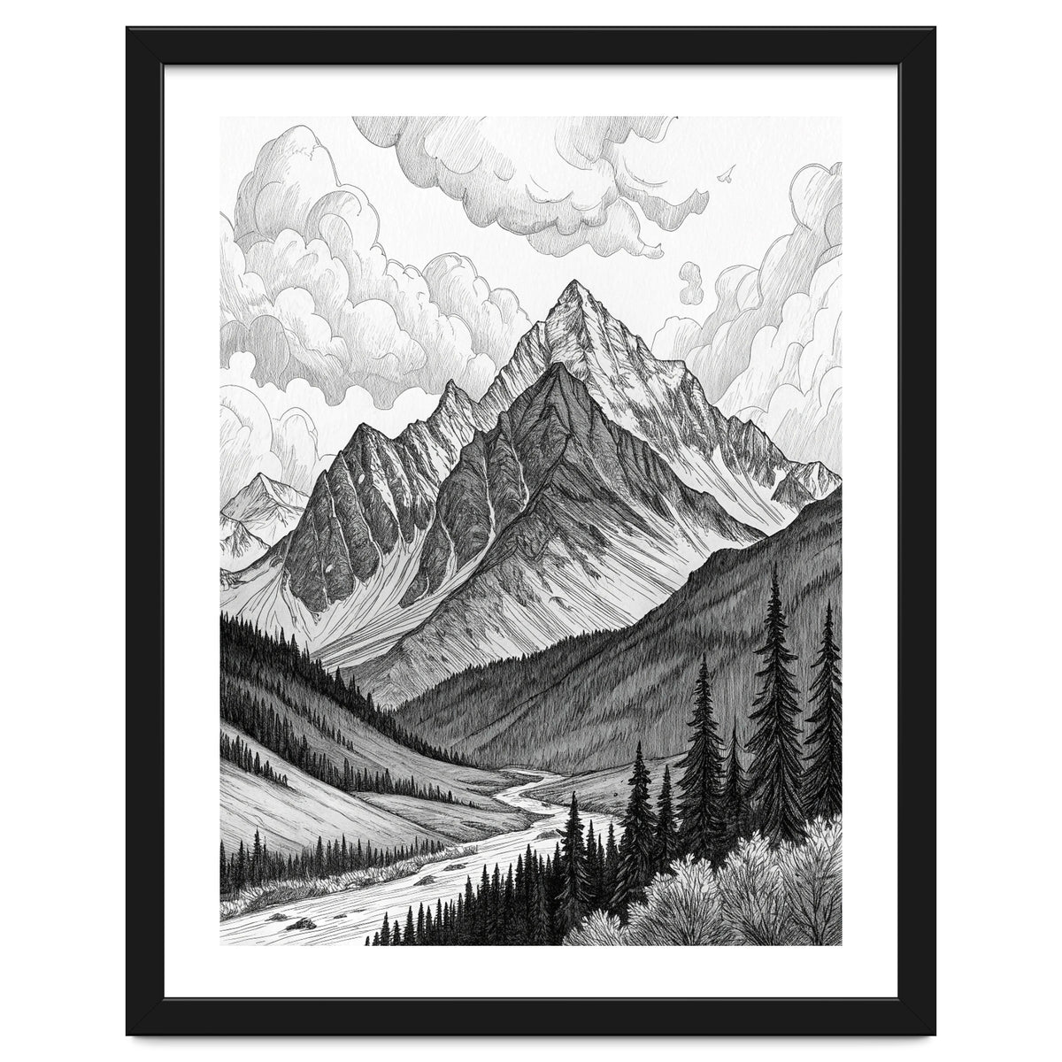 Majestic Alpine Mountain Range Sketch