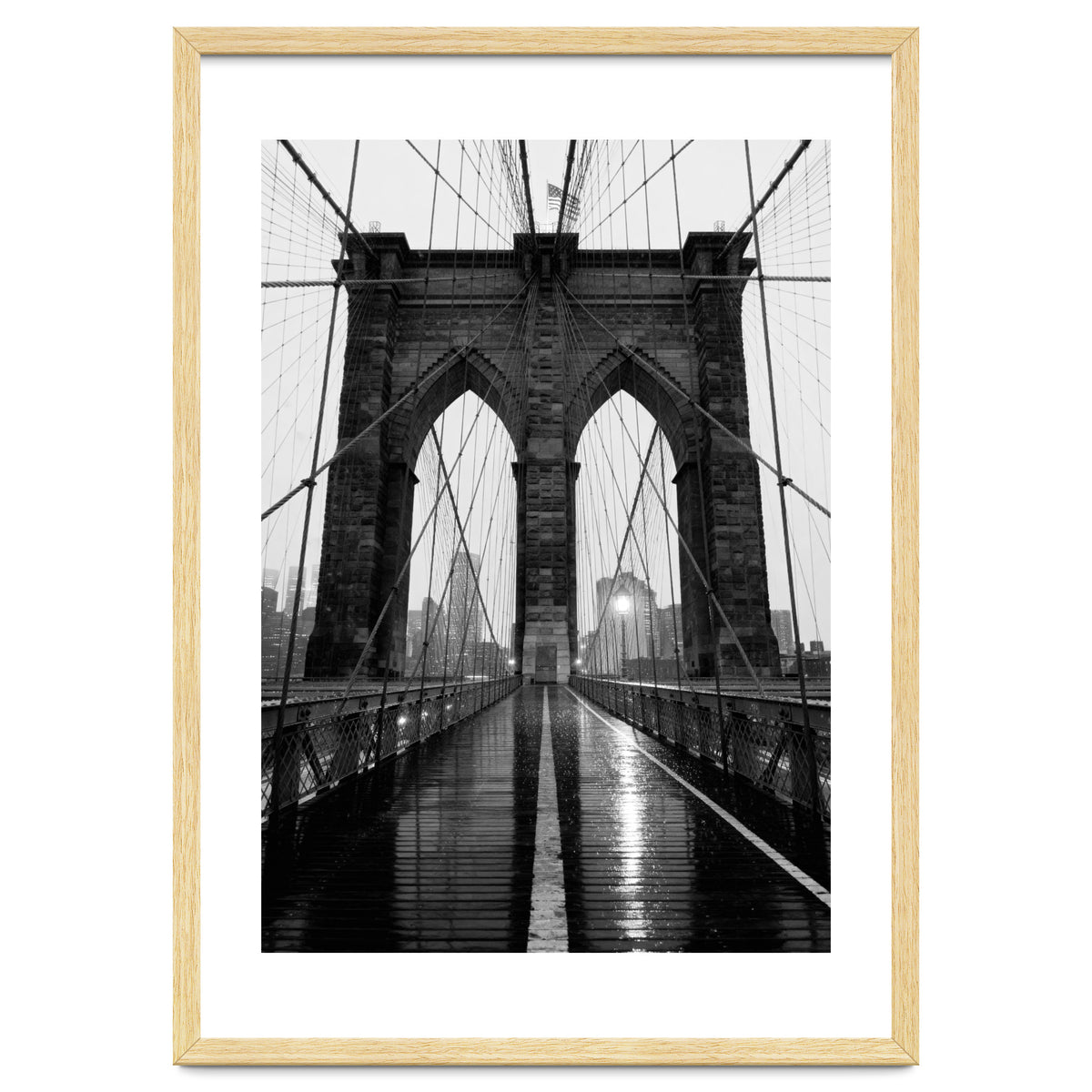 Brooklyn Bridge Black and White, Moody NYC Architecture, Rainy Urban Photography