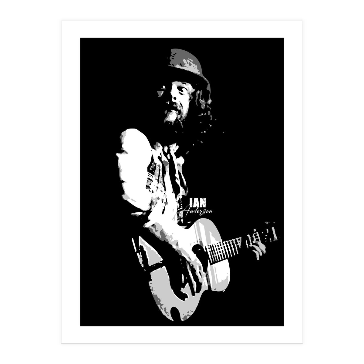 Ian Anderson Rock Music Legend in Grayscale (Print Only)