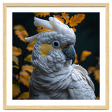 Yellow Crested Cockatoo Portrait Autumn Leaves Dark thumbnail
