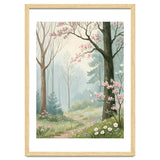 Enchanted Spring Woodland Path with Blooming Cherry Blossoms and Misty Pastel Forest Atmosphere thumbnail