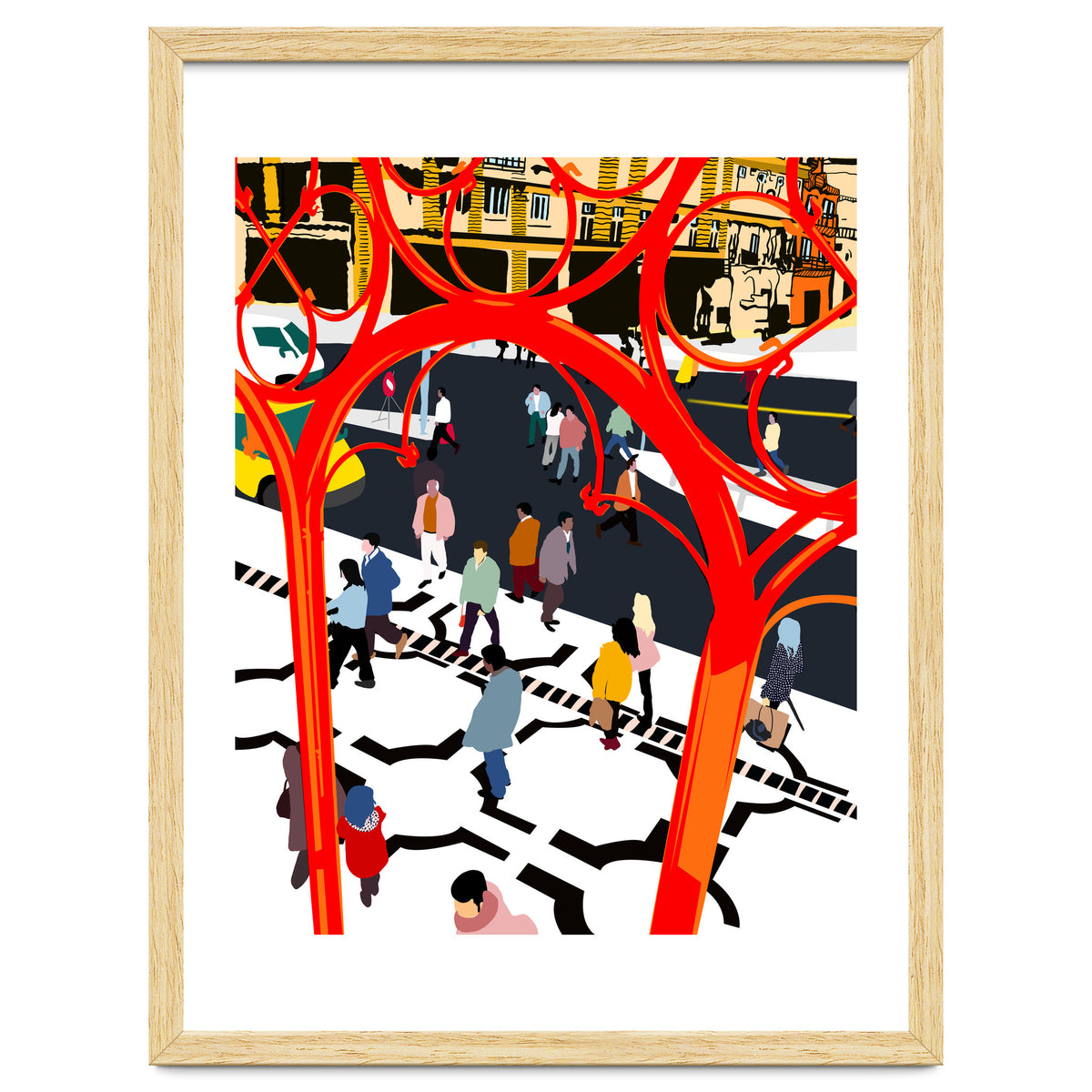 City Street, Eclectic Architecture Buildings Busy New York, People Work Office Daily Life Boho Contemporary Traffic Gifts