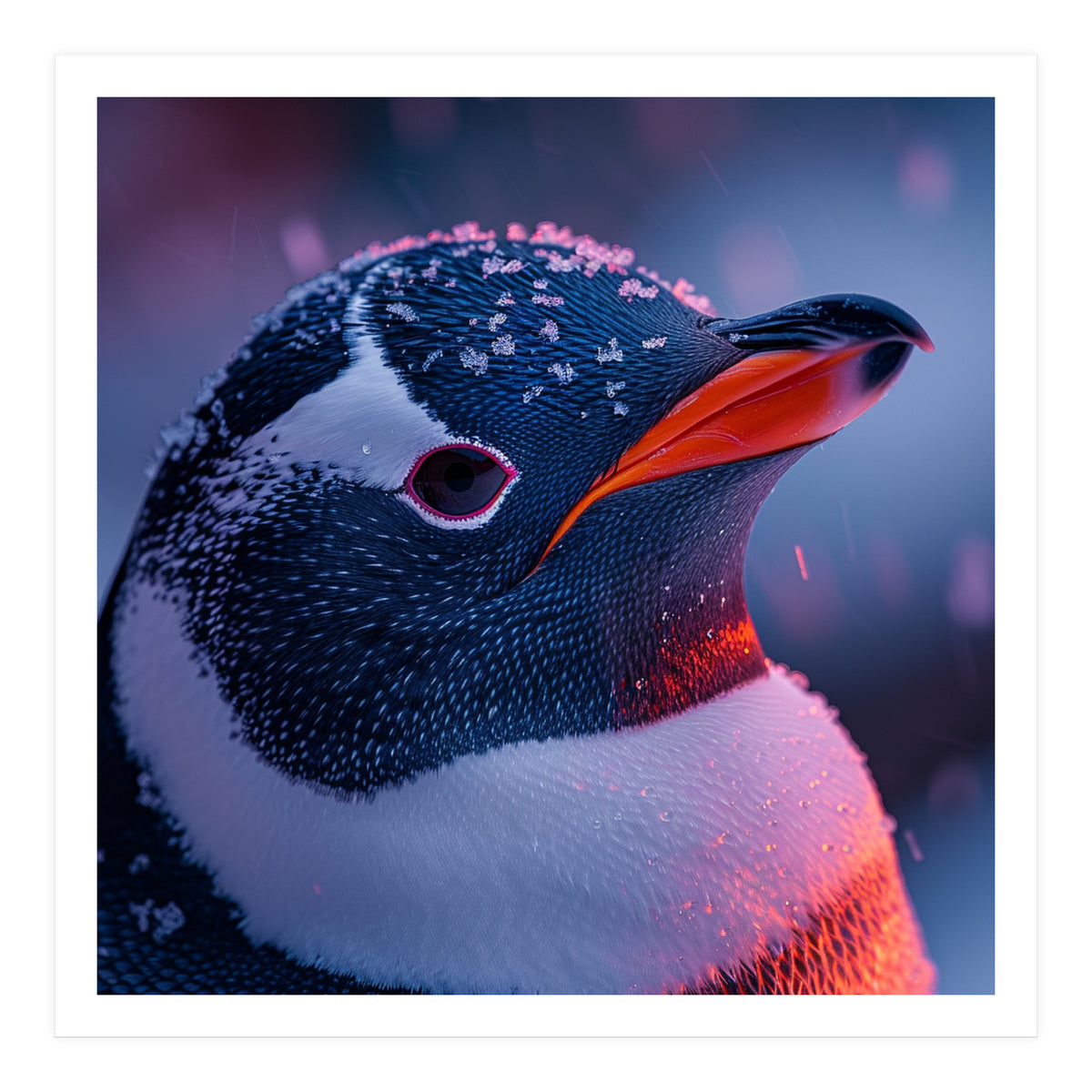 Close Up Penguin With Snowflakes On Head (Print Only)