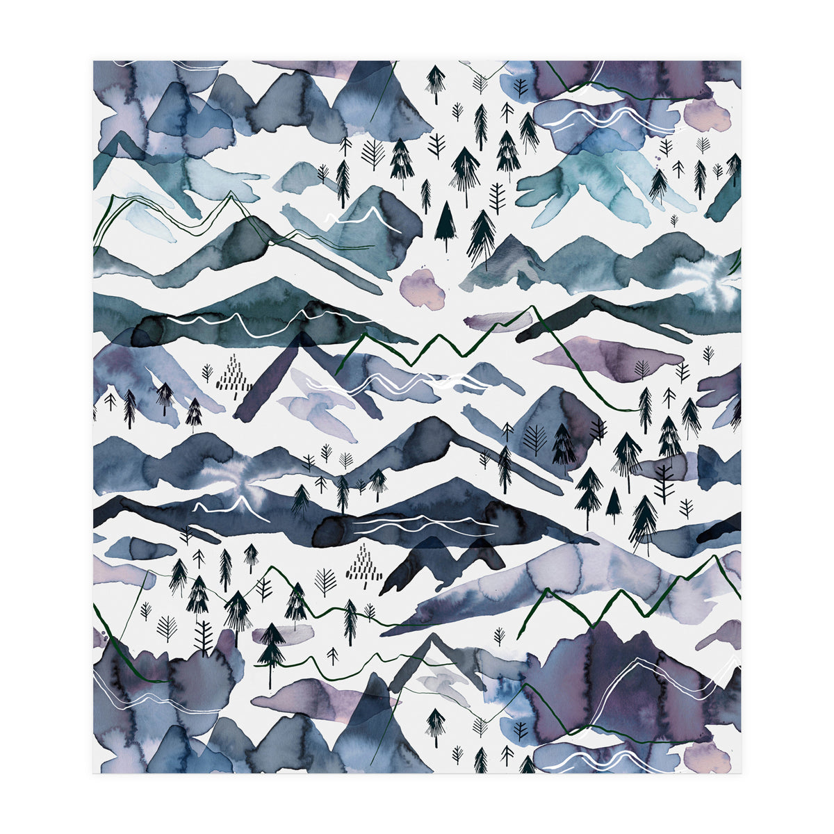 Watercolor Landscape Blue Mountains (Print Only)